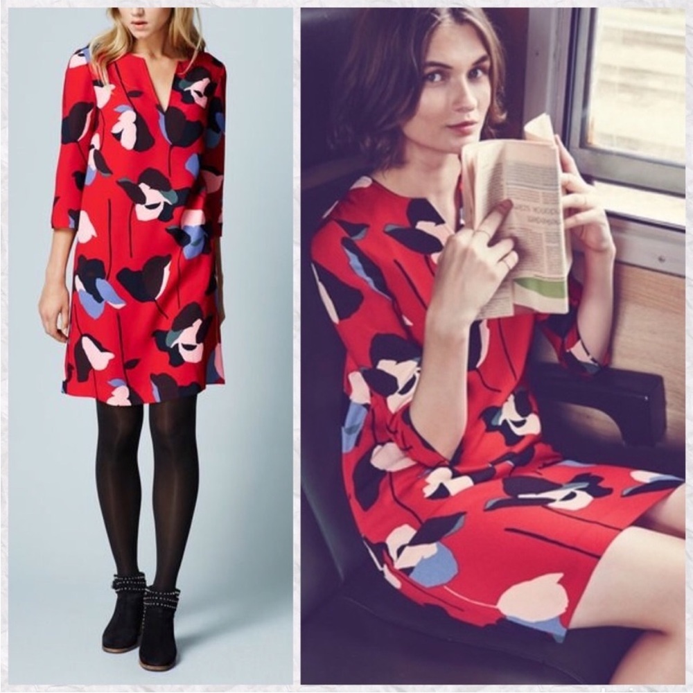 Boden Red Easy Notch Neck Dress